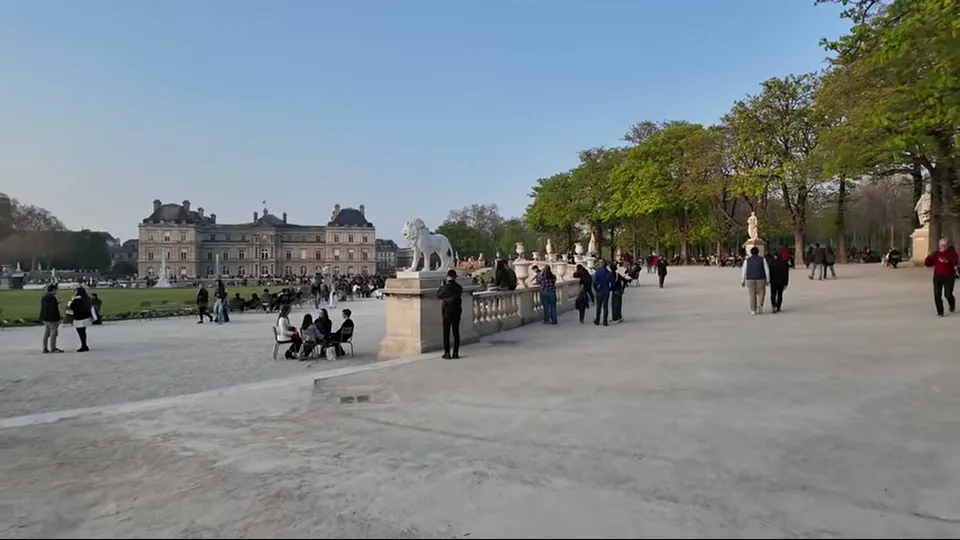 Luxembourg Palace beside the reflecting basin at sunset
